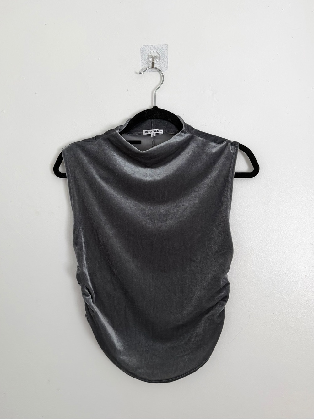 Reformation Lindy Velvet Sleeveless Grey Top